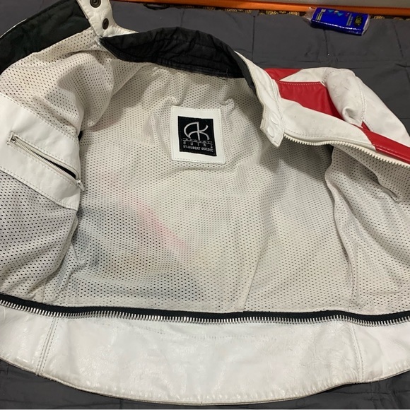 Women’s White red protective gear Akoury leather biker suit with protection 2 pc - Picture 12 of 17